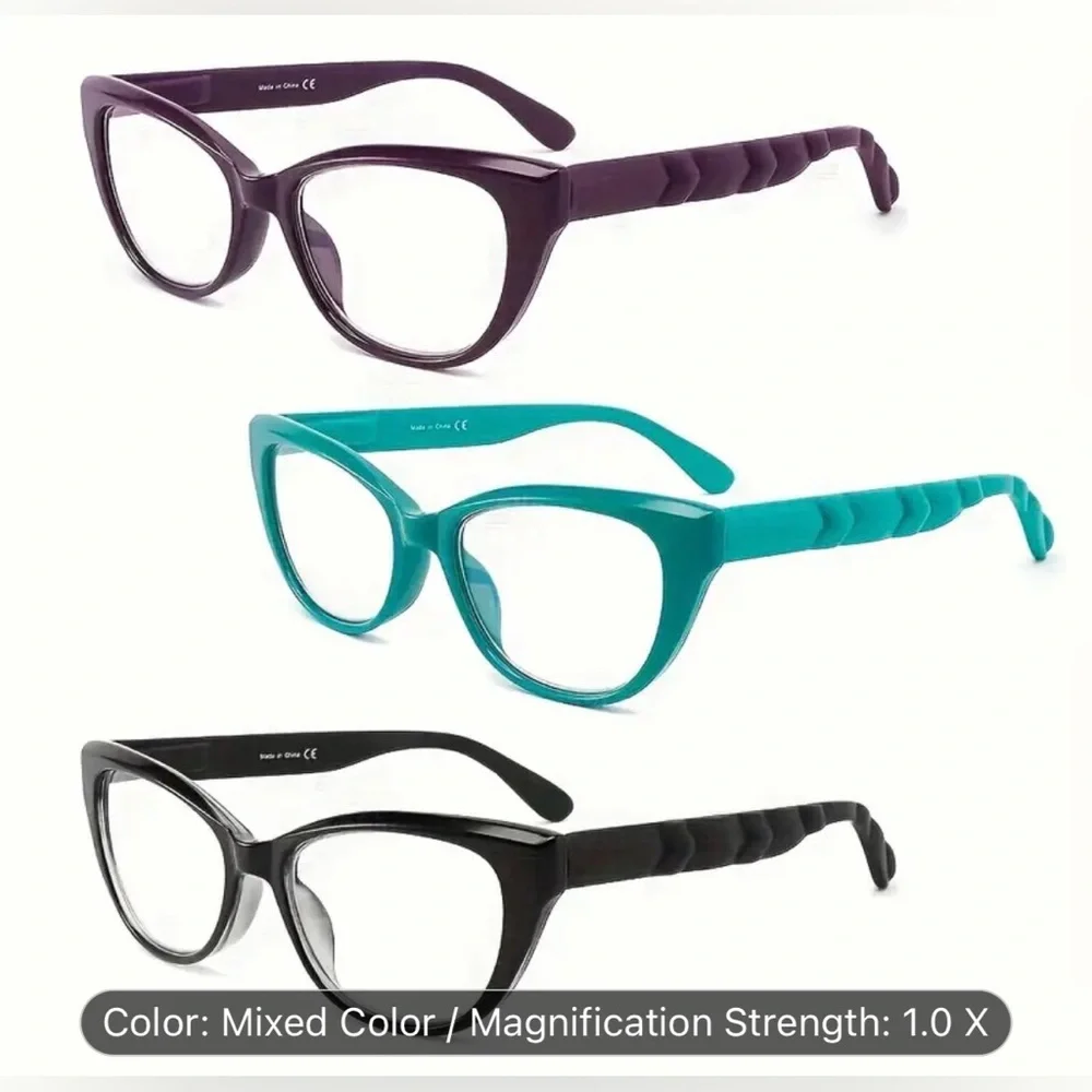 Reading glasses. 1.00.‎ Black, Teal and Purple. Brand new, in box.